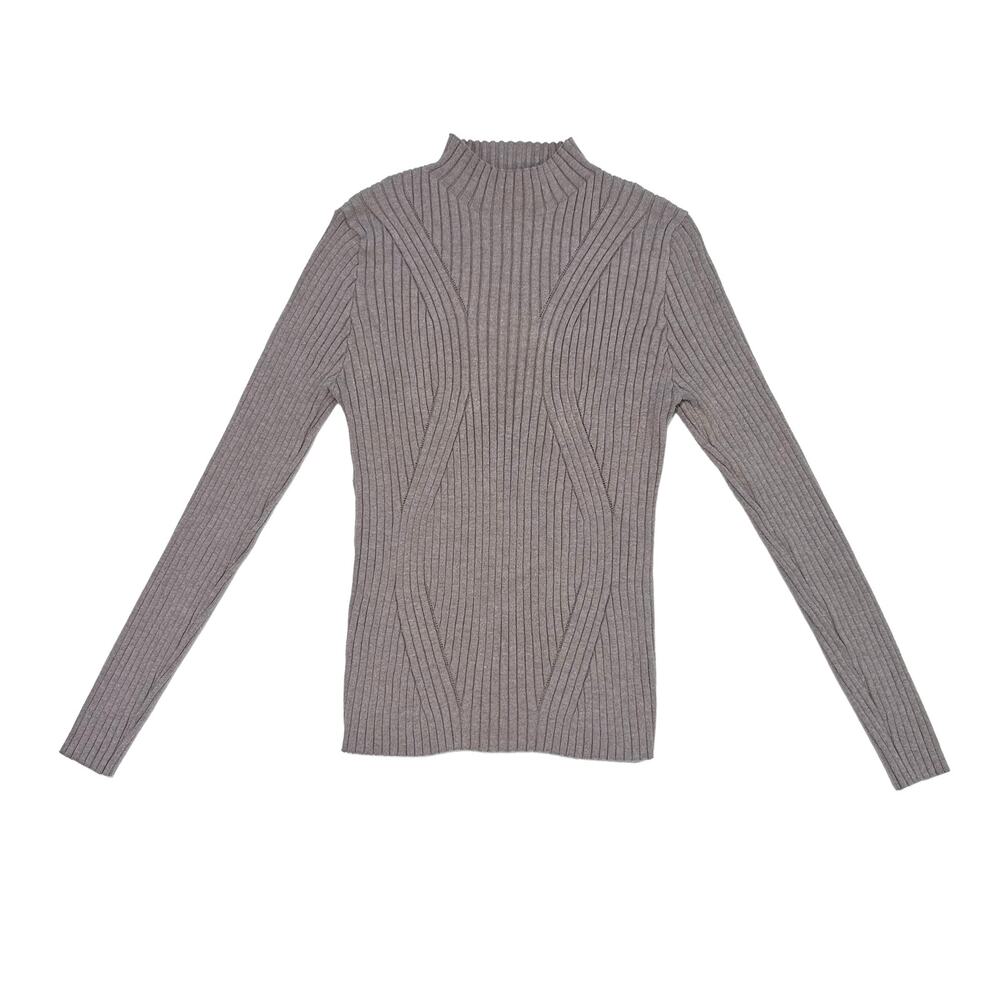 Taupe Ribbed Mock Neck Sweater Shirt red by BKE Size Large